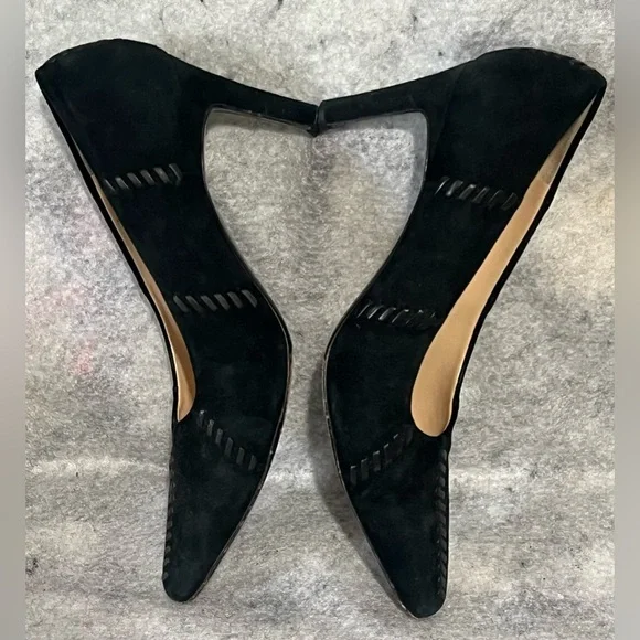 VTG*Salvatore Ferragamo Nero Suede/Leather Patchwork Pumps~7.5B~square toes - Picture 5 of 16